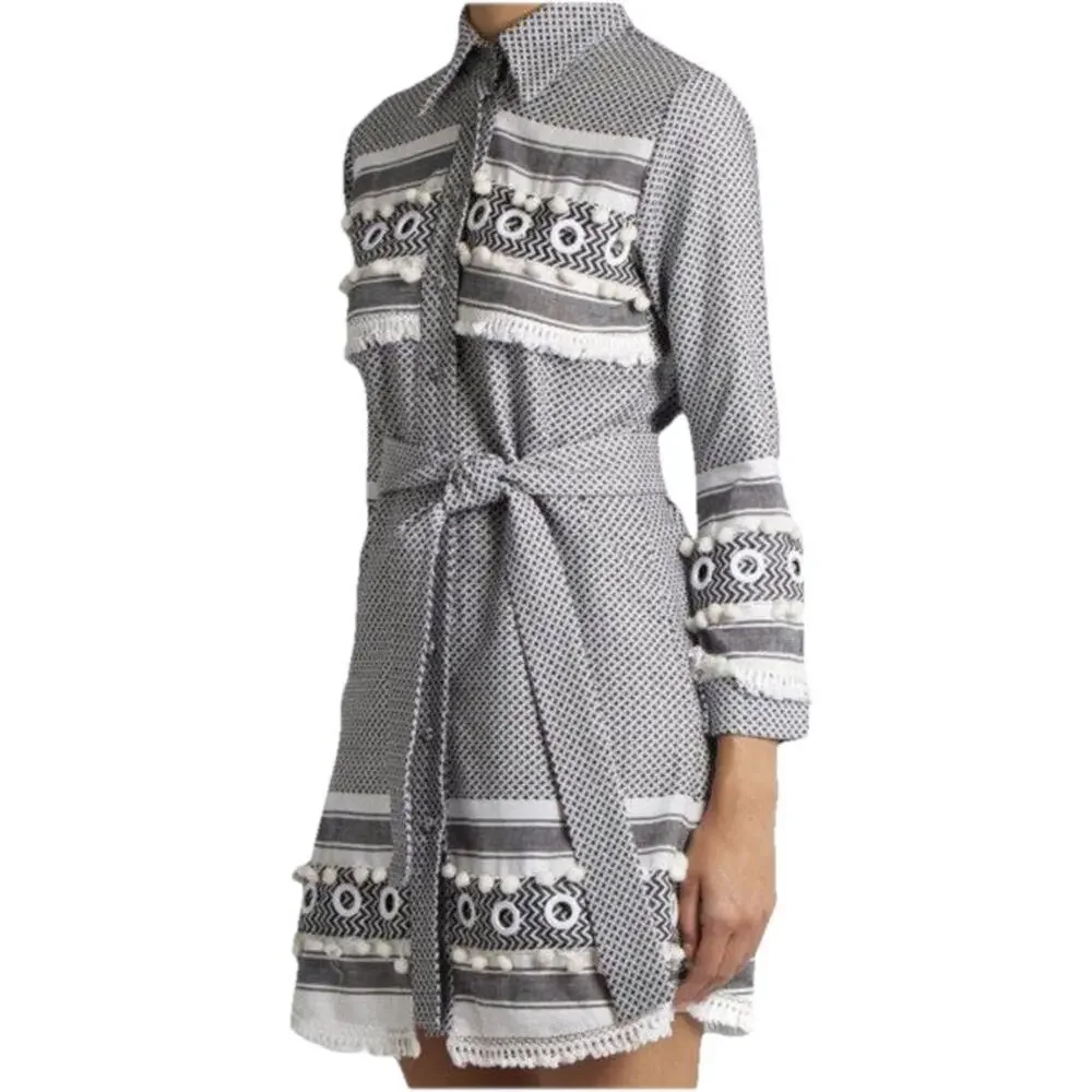 DoDo Bar Or Cotton Button Up Shirt Dress w Belt Black White Check Size Small New